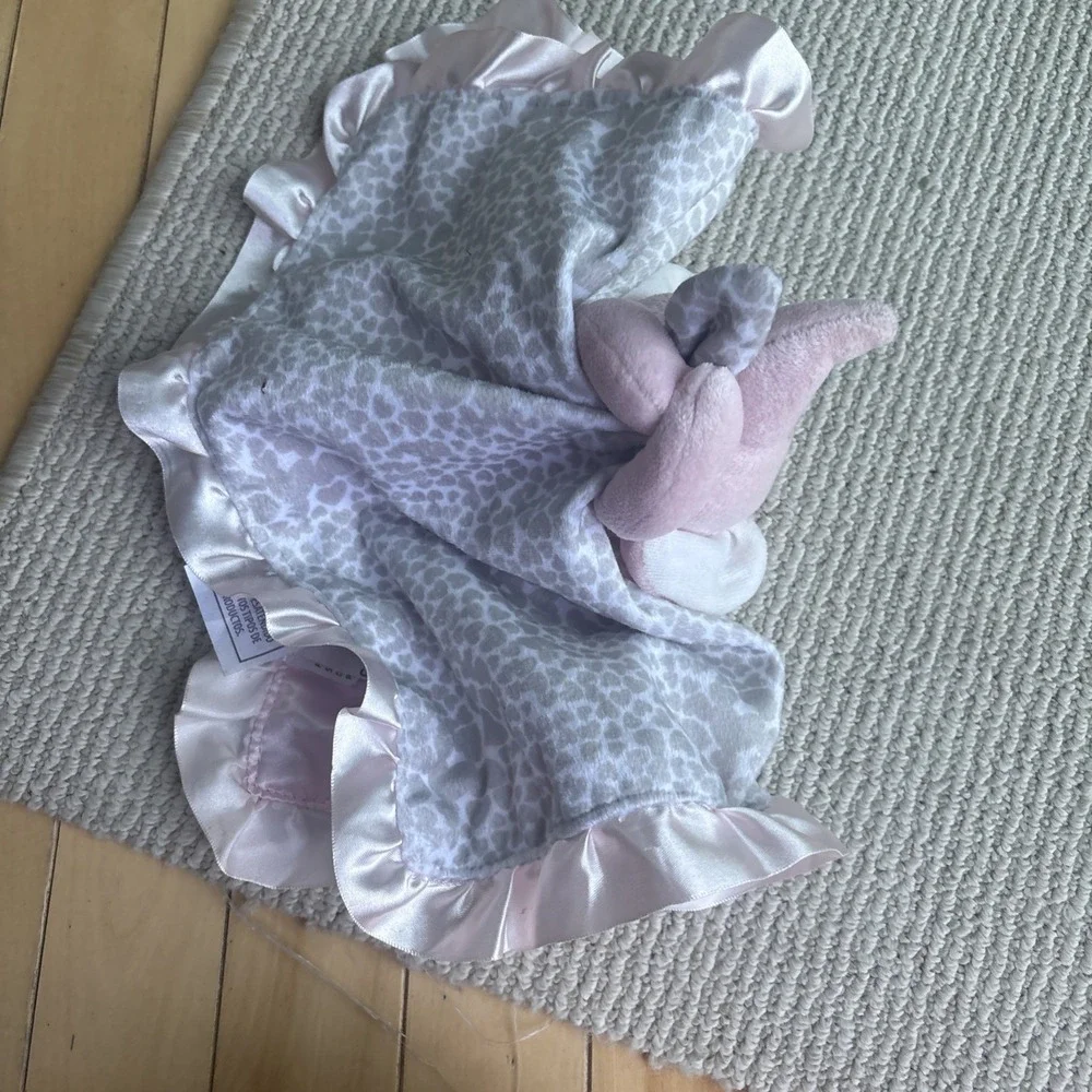 Carter's Leopard Pink Elephant Security Blanket Ruffled Satin Baby 14